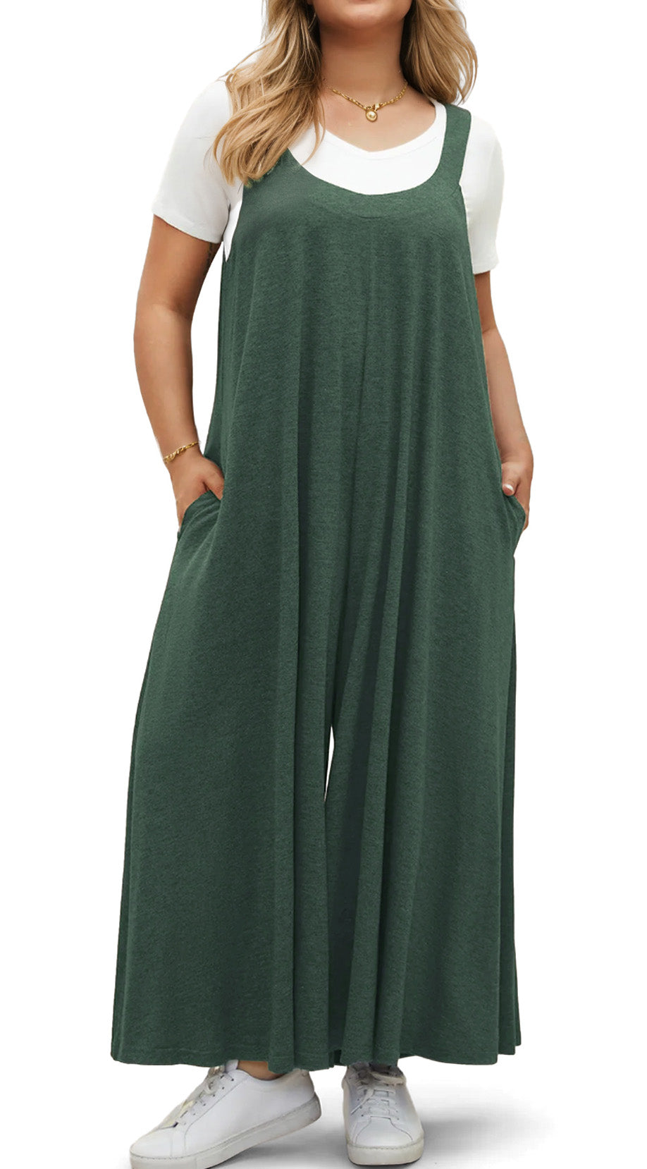 WellSize Plus Size Jumpsuits for Women Adjustable Straps Loose Overalls Long Rompers With Pockets