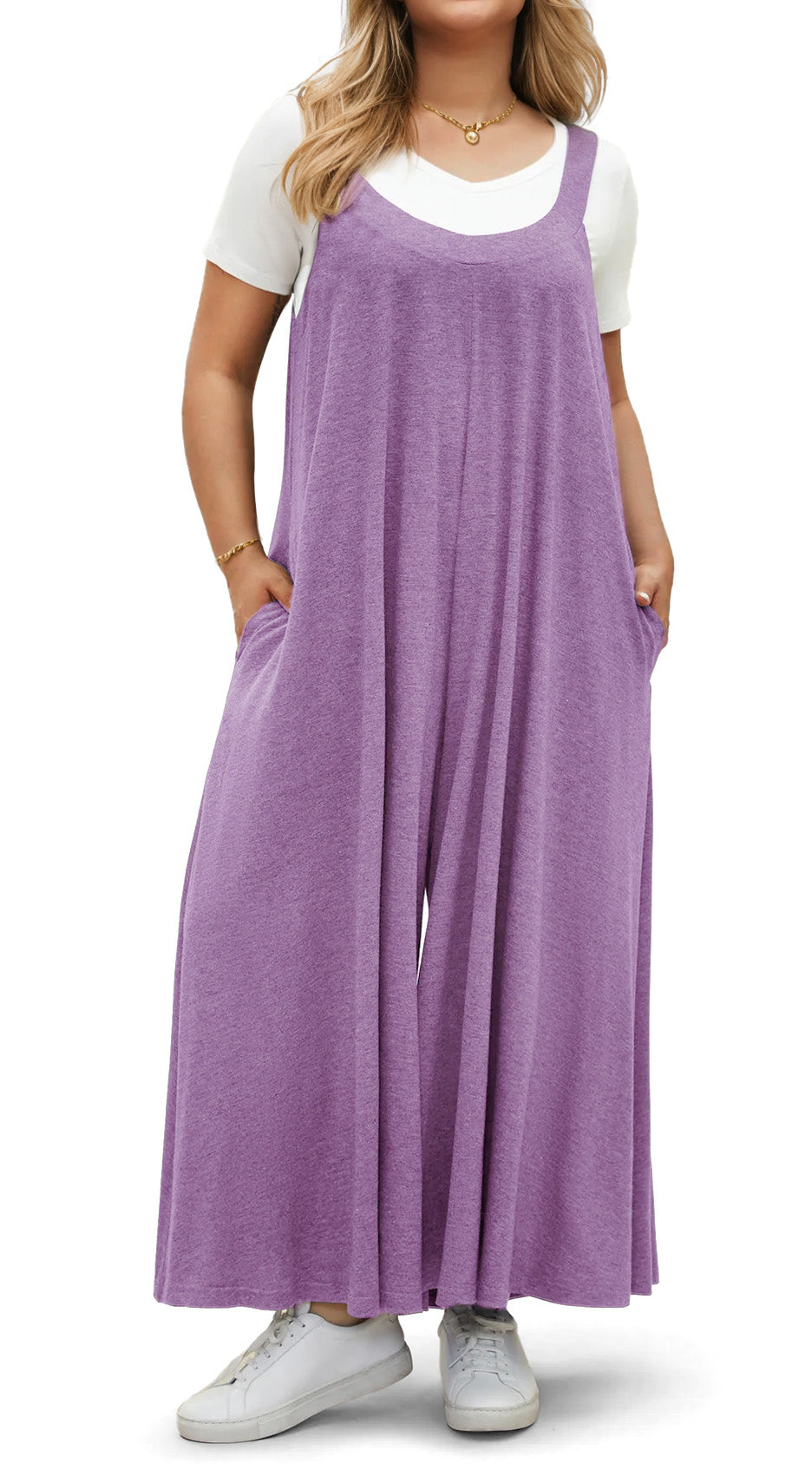 WellSize Plus Size Jumpsuits for Women Adjustable Straps Loose Overalls Long Rompers With Pockets