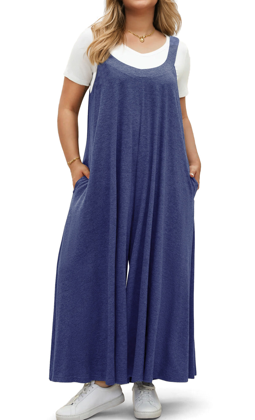 WellSize Plus Size Jumpsuits for Women Adjustable Straps Loose Overalls Long Rompers With Pockets