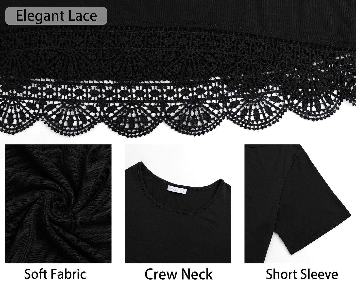 WellSize Women Plus Size Tops Casual Lace Tunic Blouse Summer Crew Neck Short Sleeve Shirts