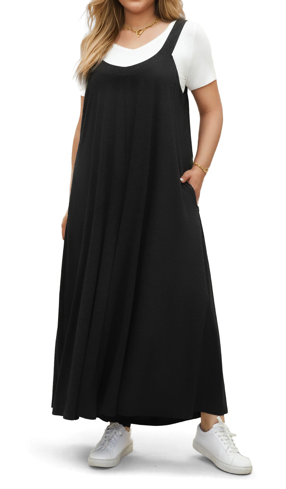 WellSize Plus Size Jumpsuits for Women Adjustable Straps Loose Overalls Long Rompers With Pockets