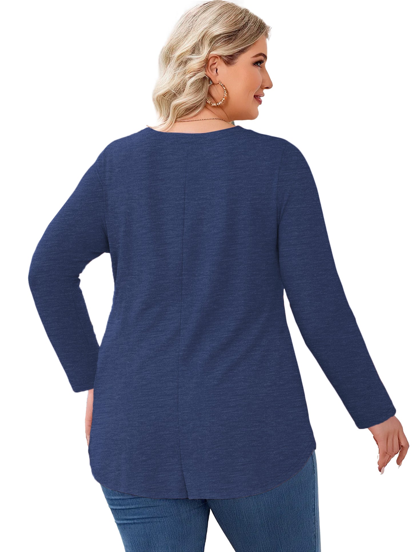 WellSize Womens Plus Size Tops Casual Pleated V Neck Fall Blouse Tunic Long Sleeve Shirts