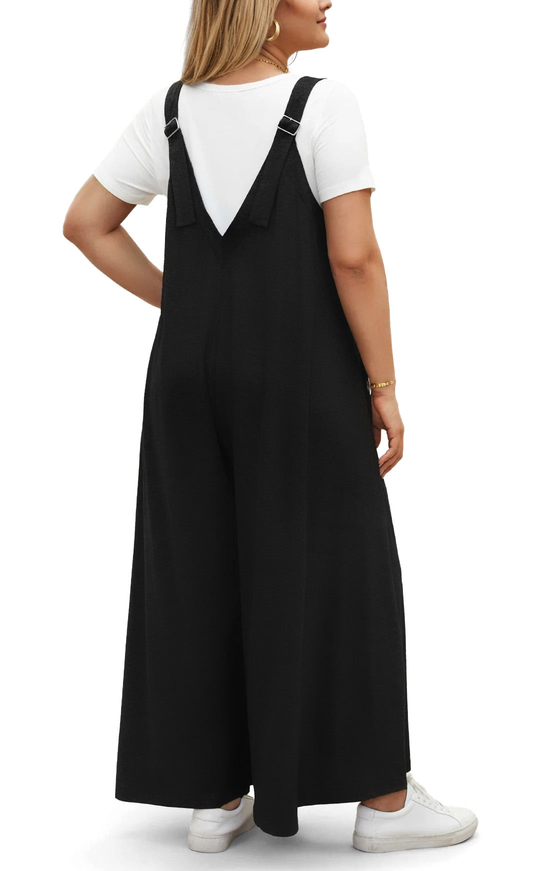 WellSize Plus Size Jumpsuits for Women Adjustable Straps Loose Overalls Long Rompers With Pockets