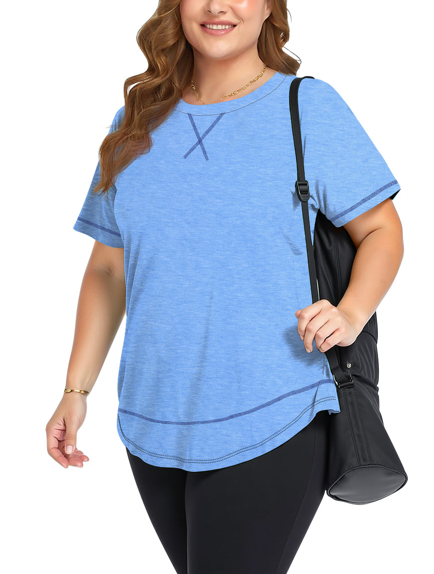 WellSize Womens Plus size Tops Curved Hem Summer Short Sleeve Shirts Loose Casual Tunic Tee