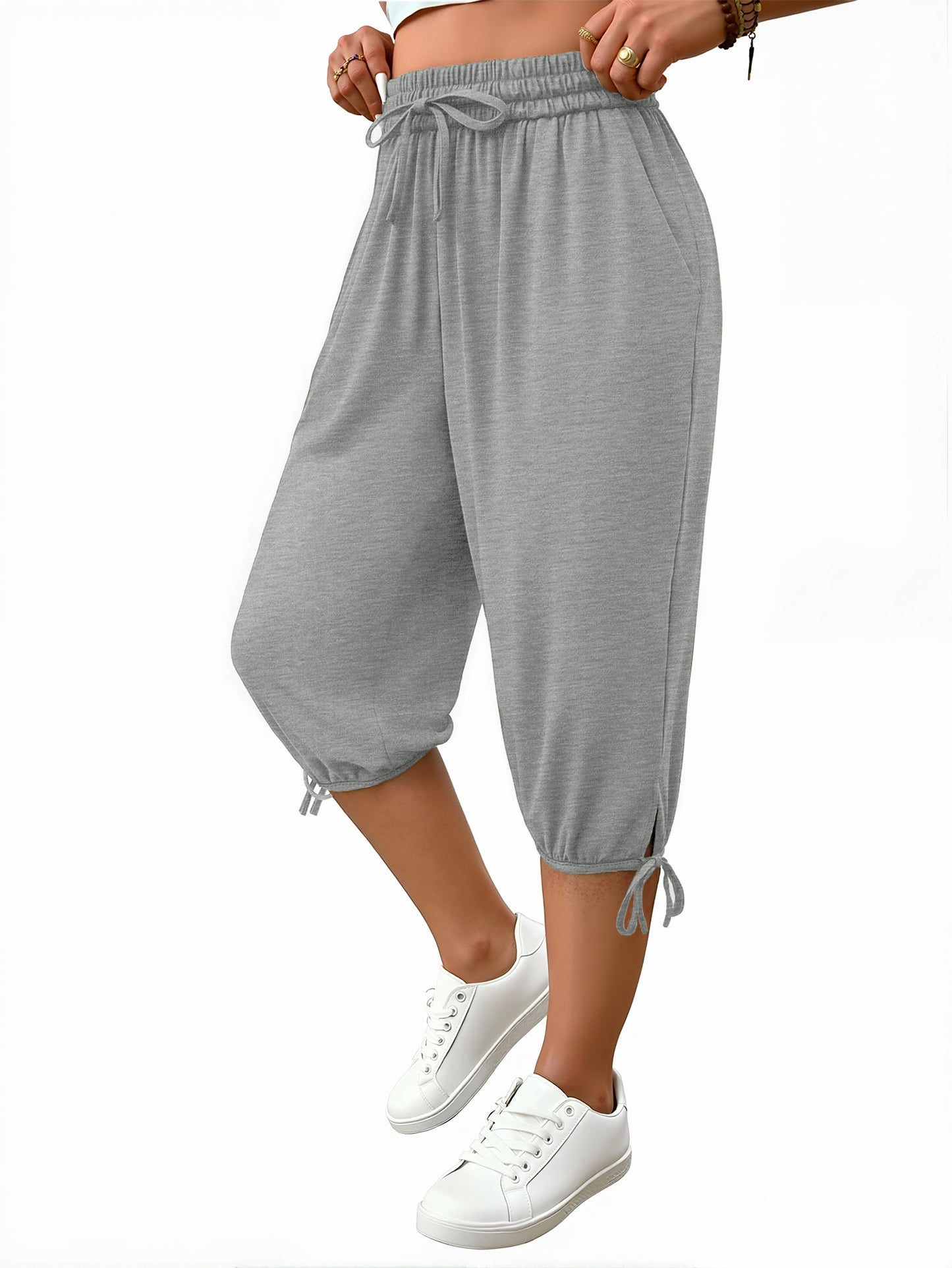 WellSize Plus Size Capris Pants for Women Lightweight Casual Joggers with Pockets Loose Fit High Waisted Pants