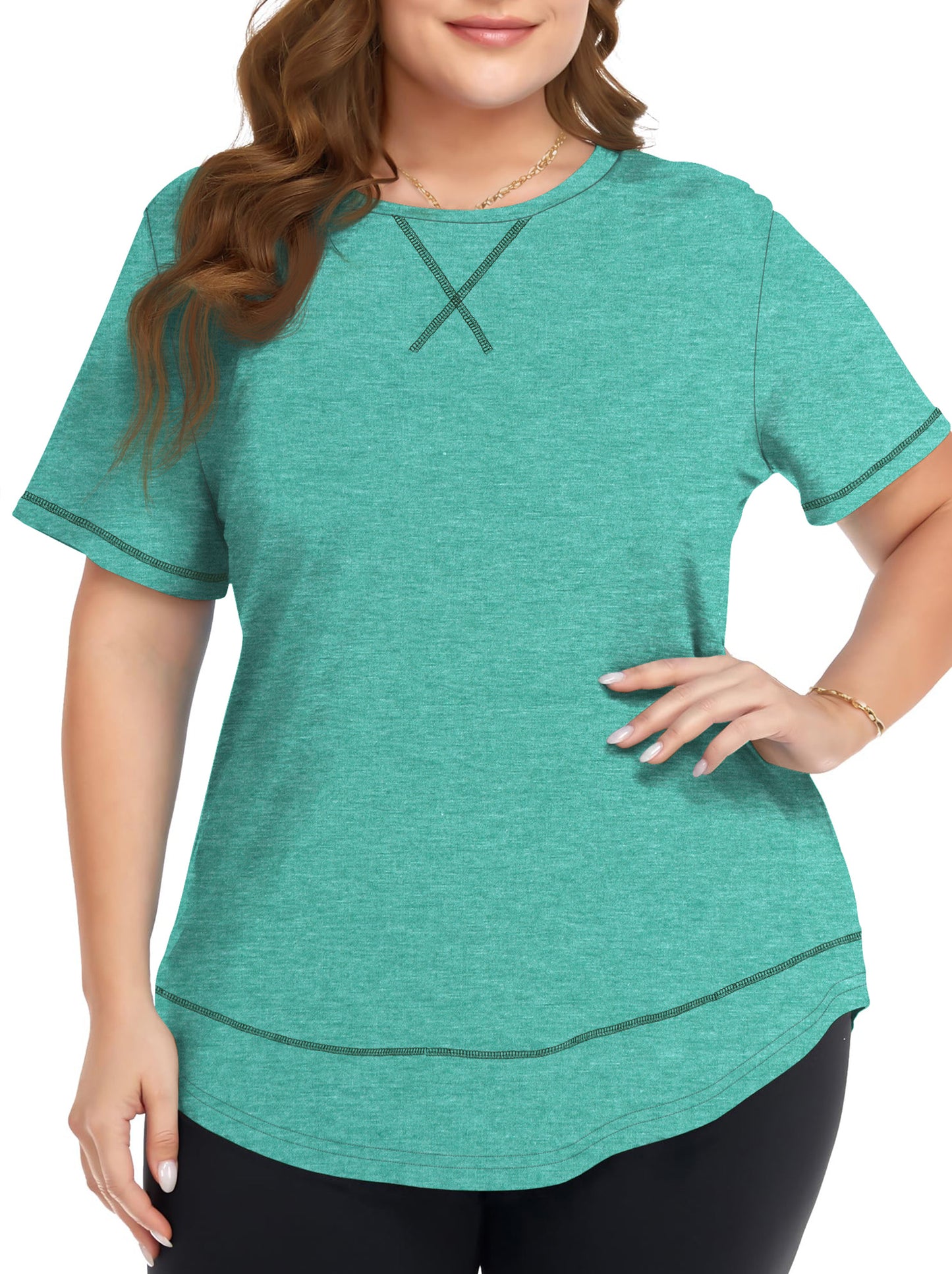 WellSize Womens Plus size Tops Curved Hem Summer Short Sleeve Shirts Loose Casual Tunic Tee