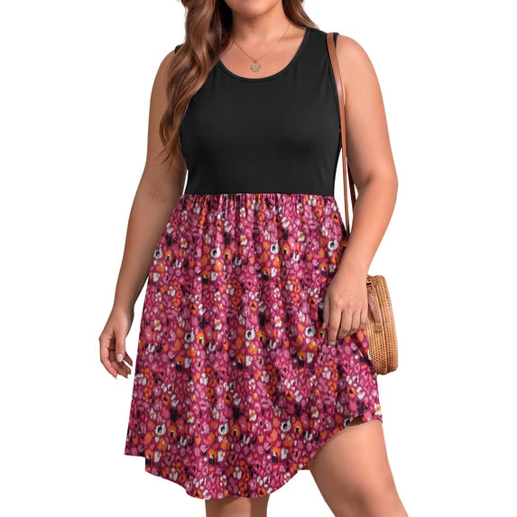 WellSize Plus Size Women Tank Dresses Summer Sleeveless Crew Neck Sundresses Casual Beach Dress with Pocket