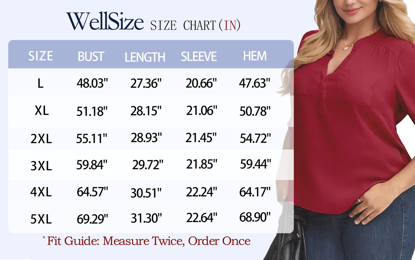 WellSize 3/4 Roll Sleeve Work Shirts for Women Plus Size Tunic Tops Flowy V Neck Button Down Blouses with Pockets