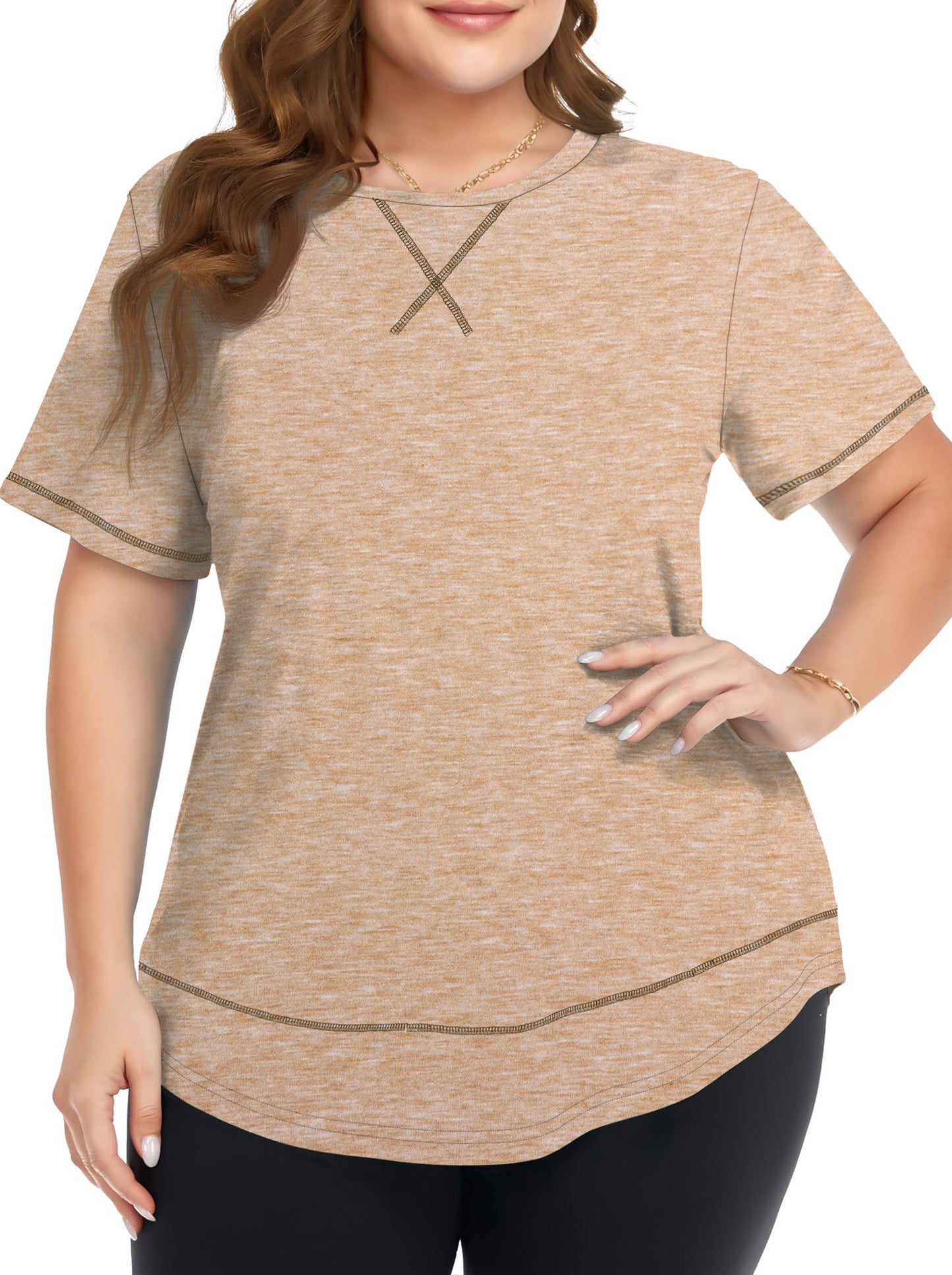 WellSize Womens Plus size Tops Curved Hem Summer Short Sleeve Shirts Loose Casual Tunic Tee
