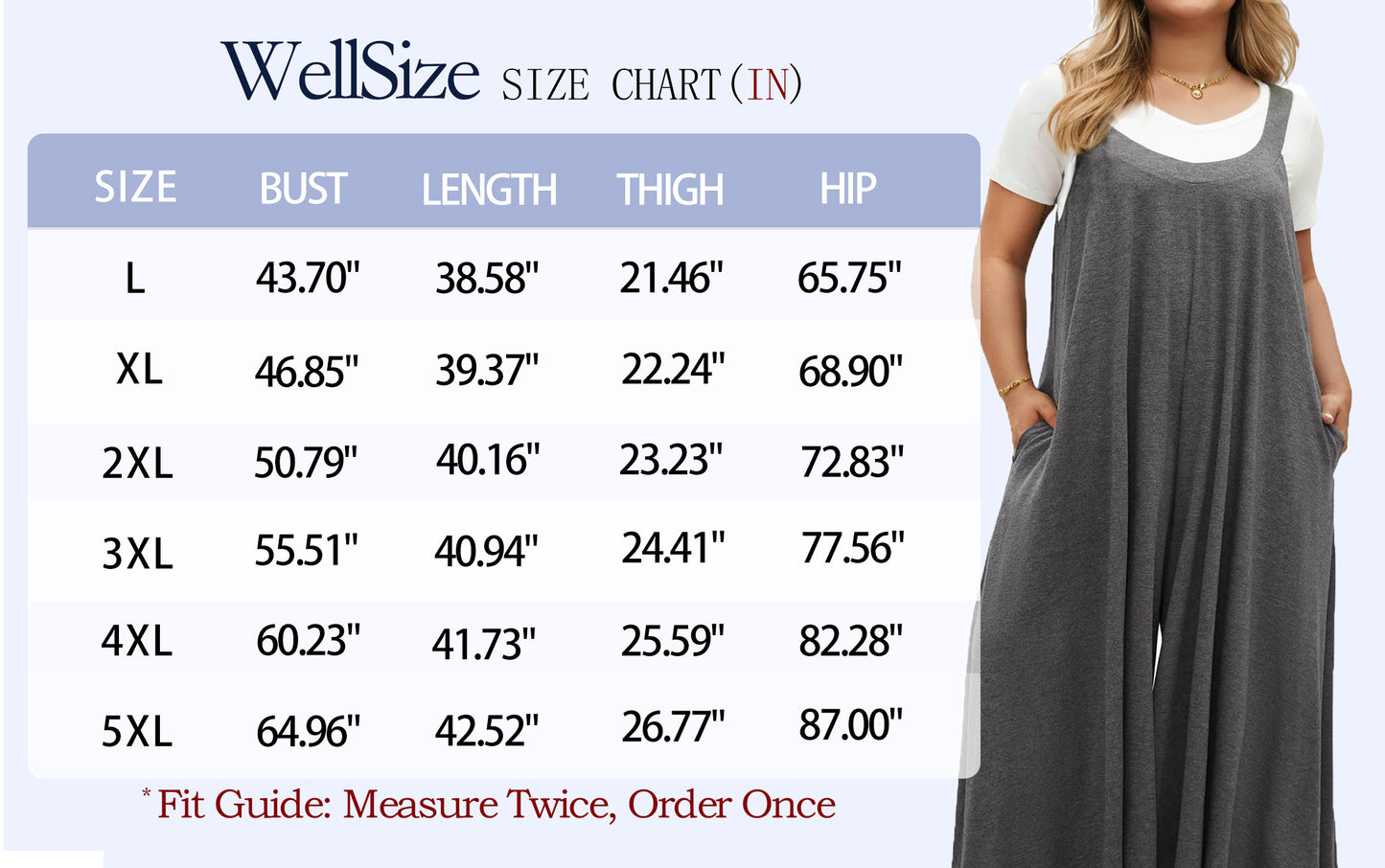 WellSize Plus Size Jumpsuits for Women Adjustable Straps Loose Overalls Long Rompers With Pockets