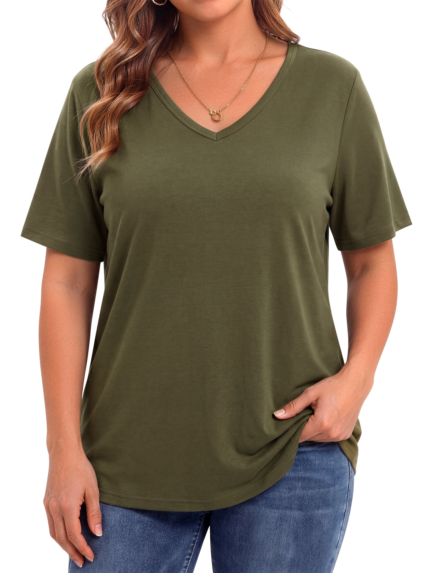 WellSize Plus Size Womens T Shirts V Neck Tunic Tops for Women Summer Short Sleeve Shirts Basic Tops