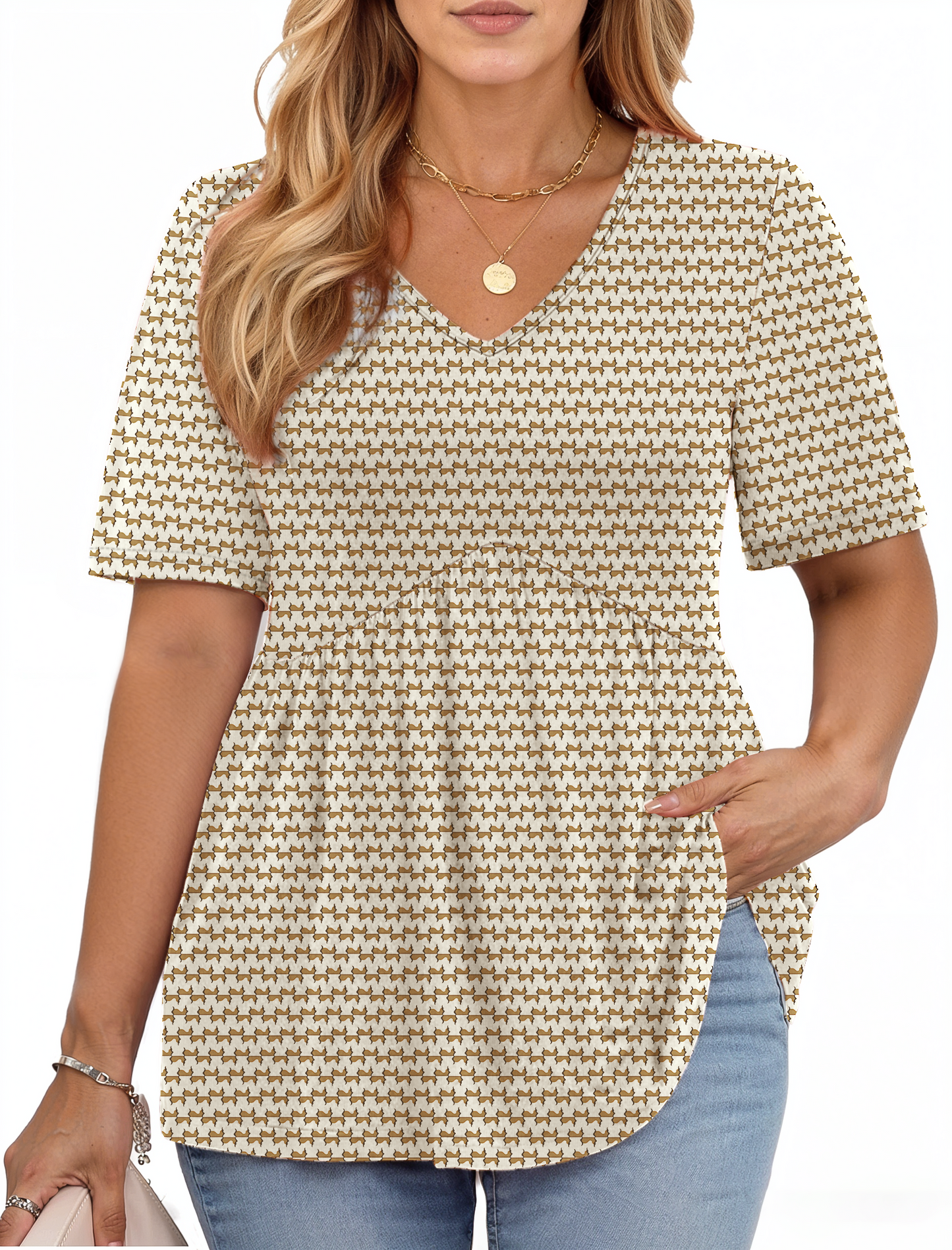 WellSize Plus Size Women Tops Casual V Neck Blouses Summer Short Sleeve Shirts Floral Tunic Tops