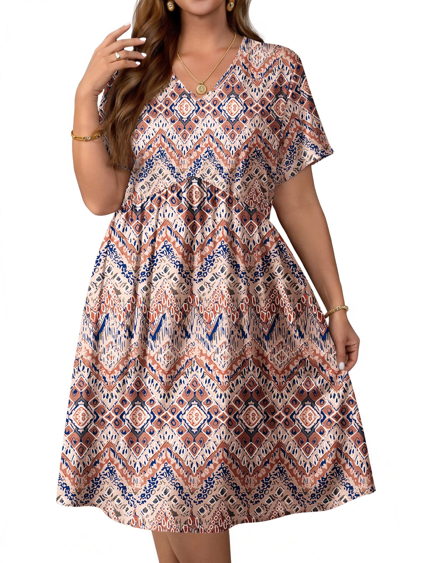 WellSize Plus size Dresses For Women Floral Casual V Neck Short Sleeve Sundresses Midi Summer Dress with Pockets