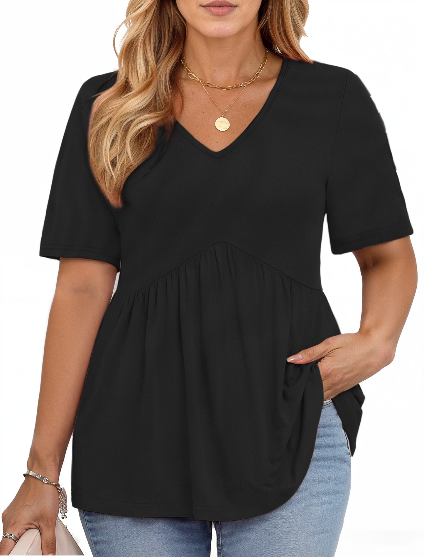 WellSize Plus Size Women Tops Casual V Neck Blouses Summer Short Sleeve Shirts Floral Tunic Tops