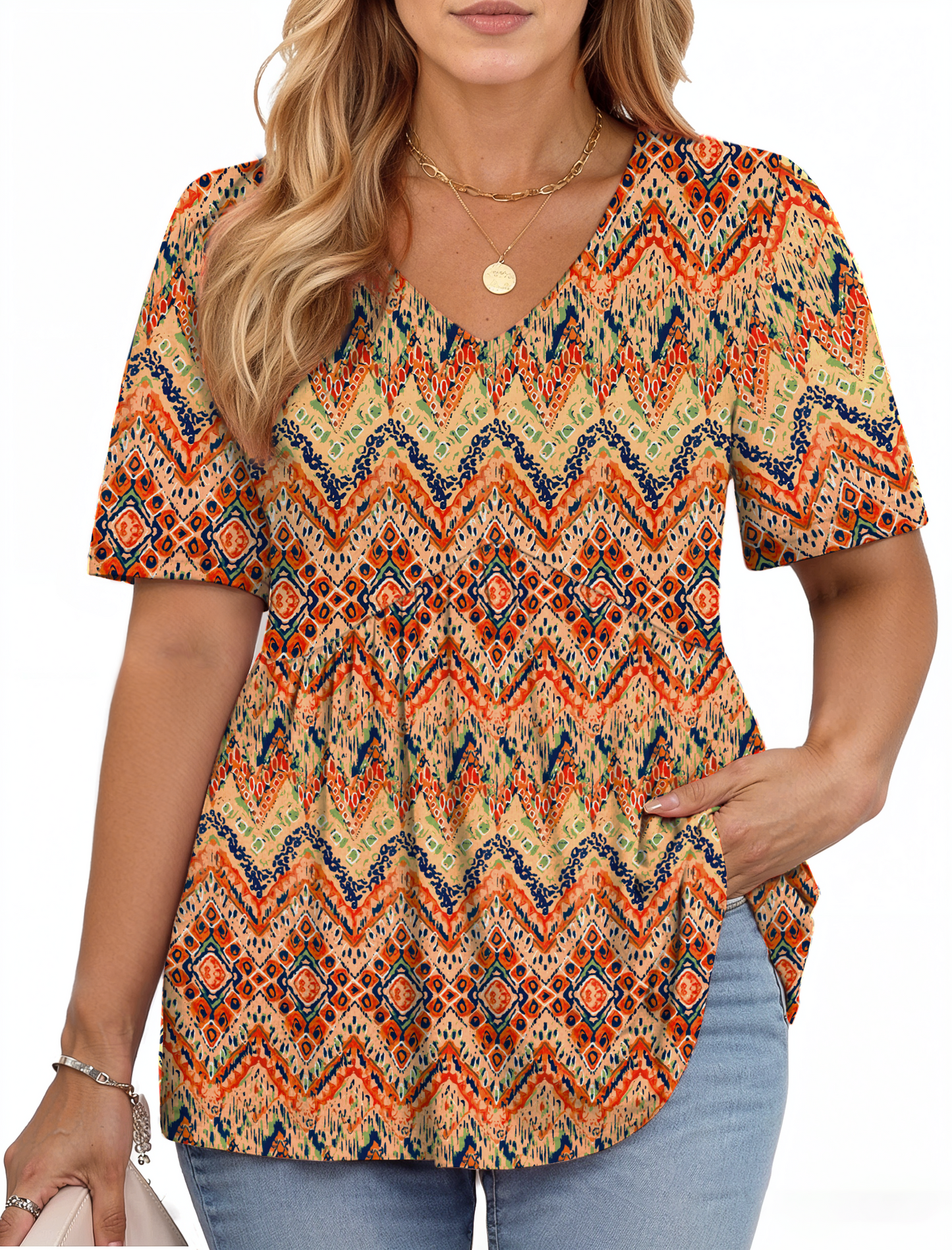 WellSize Plus Size Women Tops Casual V Neck Blouses Summer Short Sleeve Shirts Floral Tunic Tops