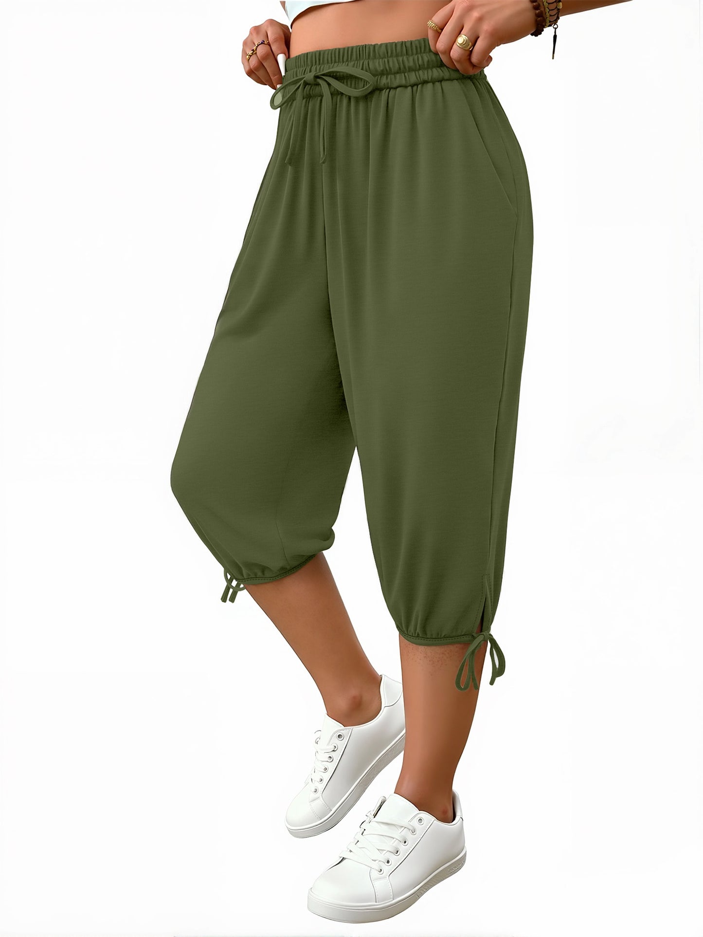 WellSize Plus Size Capris Pants for Women Lightweight Casual Joggers with Pockets Loose Fit High Waisted Pants