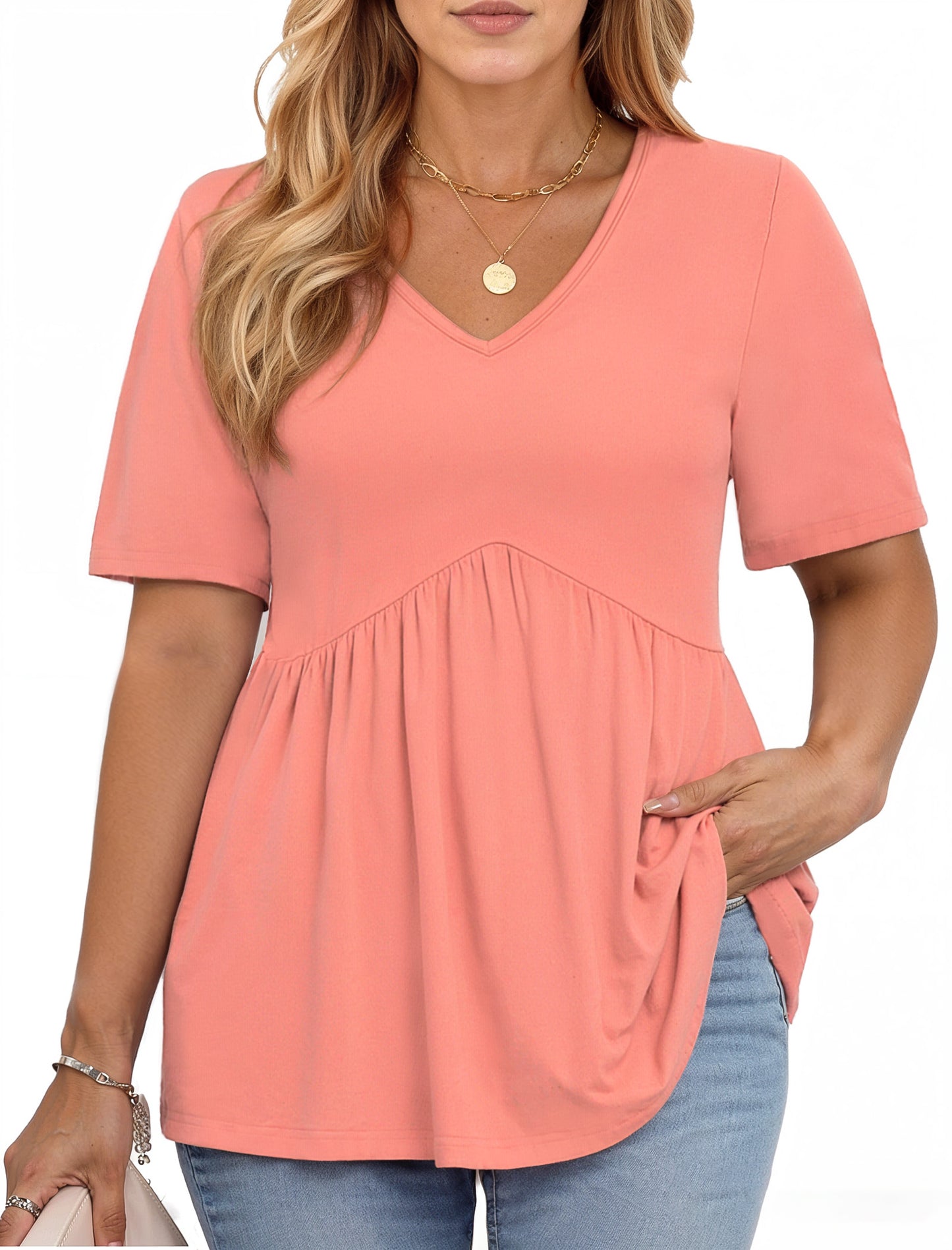 WellSize Plus Size Women Tops Casual V Neck Blouses Summer Short Sleeve Shirts Floral Tunic Tops
