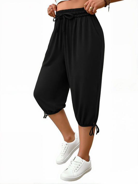 WellSize Plus Size Capris Pants for Women Lightweight Casual Joggers with Pockets Loose Fit High Waisted Pants