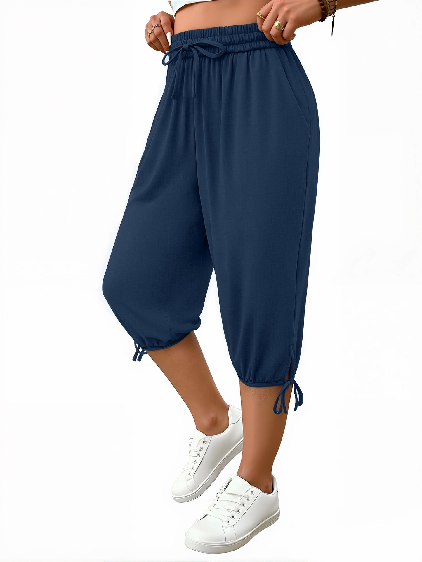 WellSize Plus Size Capris Pants for Women Lightweight Casual Joggers with Pockets Loose Fit High Waisted Pants