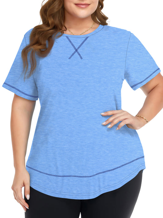 WellSize Womens Plus size Tops Curved Hem Summer Short Sleeve Shirts Loose Casual Tunic Tee