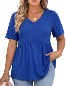 WellSize Plus Size Women Tops Casual V Neck Blouses Summer Short Sleeve Shirts Floral Tunic Tops
