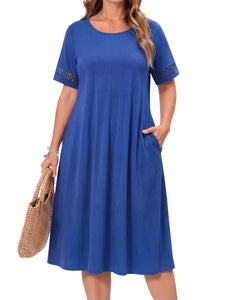 WellSize Plus Size Dresses for Women Summer Crew Neck Short Sleeve Sundresses Casual Beach Midi Dresses with pockets